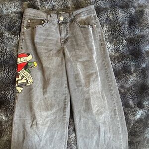 Ed Hardy Gray Jeans with Colorful Tattoo Design